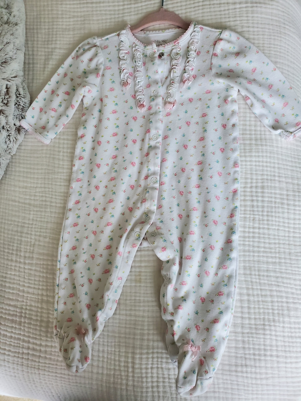 Little Me White Floral Ruffle-Front Baby One-Piece Onesie